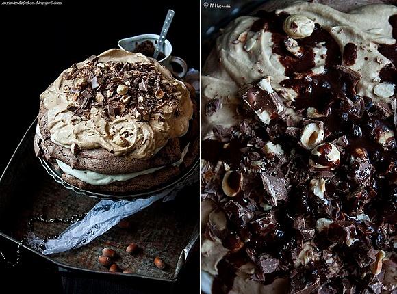Tort bezowy czekoladowo-laskowy