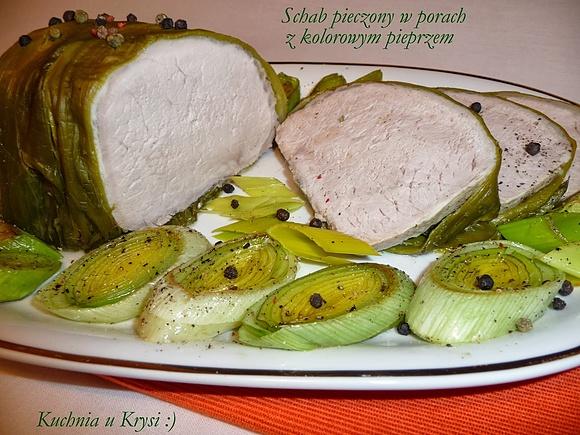 Schab pieczony z porami i kolorowym pieprzem