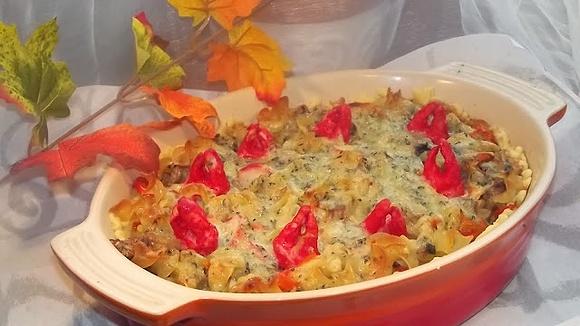 Zapiekane Tagliatelle z surimi i serem pleśniowym