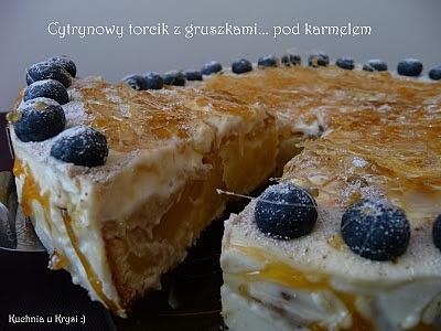 Cytrynowy torcik z gruszkami pod karmelem