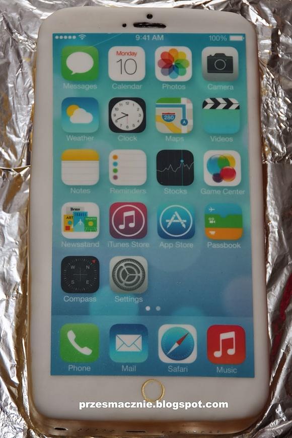 Tort iPhone w kształcie telefonu z masą cukrową