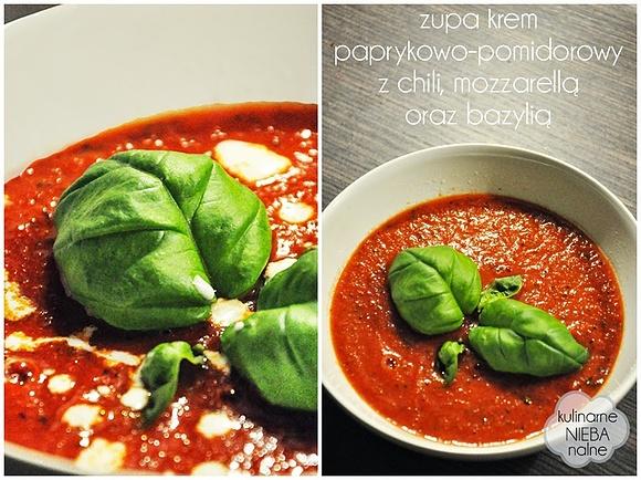 Krem paprykowo-pomidorowy z chili bazylią i mozzarellą