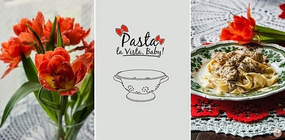 Polędwica z makaronem w sosie serowym