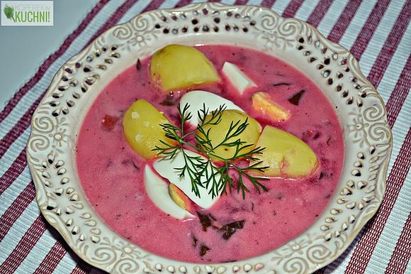 Zabielana zupa z botwinki z jajkiem i ziemniakami