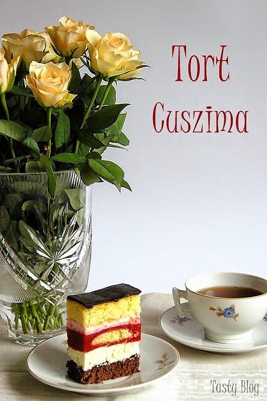 Tort cuszima na dzień matki z biszkoptem kakaowym i truskawkami