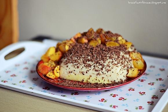 Dwie kasze w puddingzie z czekoladą i morelami