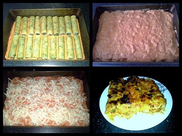 Cannelloni ze szpinakiem i mięsem mielonym w sosie pomidorowym