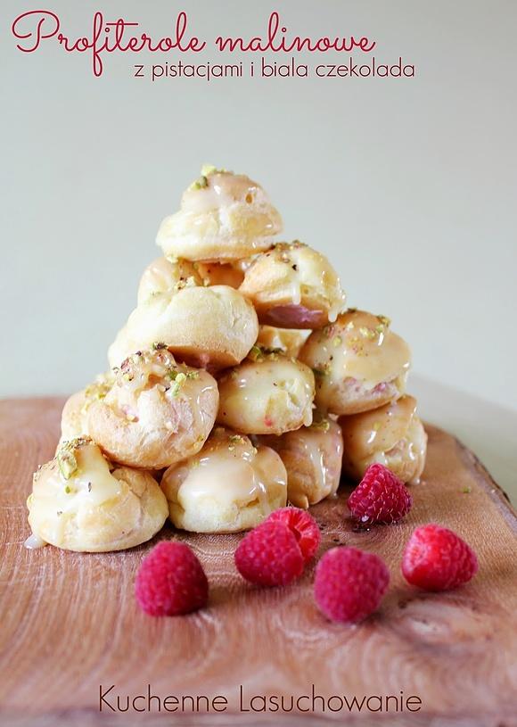 Profiterole malinowo pistacjowe z białą czekoladą