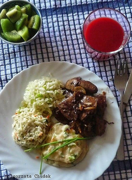 Wątróbka z indyka z ziemniaczanym purée z chrzanem i szczypiorkiem
