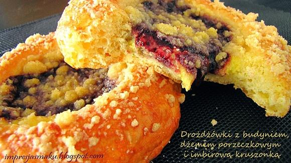Drożdżówki z budyniem, dżemem porzeczkowym i kruszonką imbirową