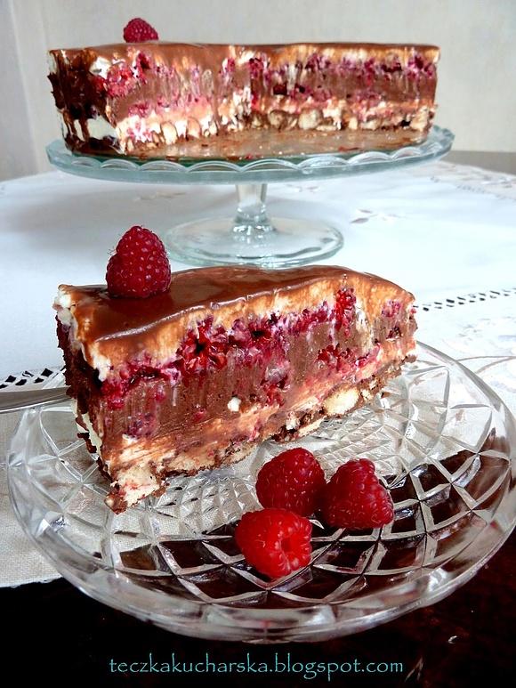 Tort serowo-czekoladowy z malinami