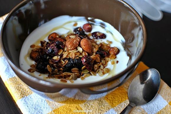 Domowa granola z bakaliami i jogurtem naturalnym