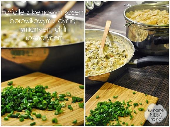 Farfalle z kremowym sosem borowikowym z dynią i chili