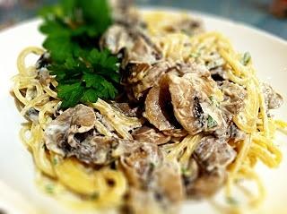 Spaghetti z mascarpone i pieczarkami dla biegaczy