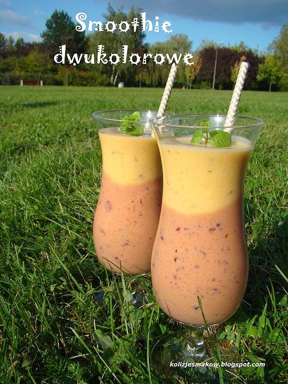 Dwukolorowe smoothie z brzoskwinią i śliwkami