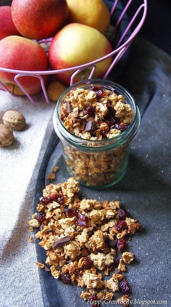 Domowa granola z jabłkiem, czekoladą i żurawiną