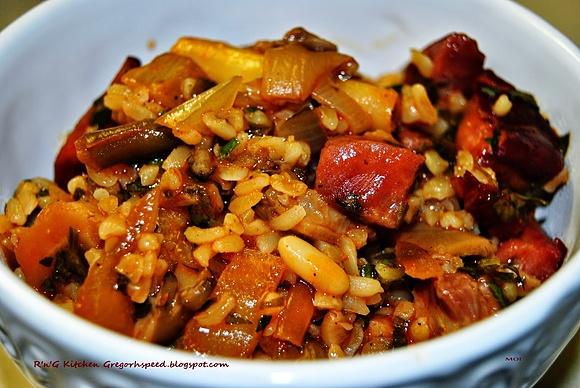 Bulgur z boczkiem i fasolką szparagową