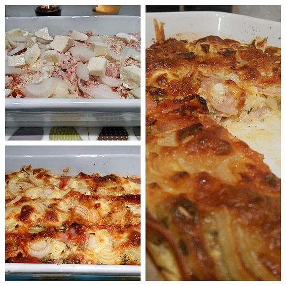 Gulasz wołowy z ziemniakami i serem w gratinie