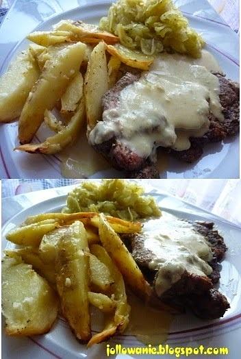 Pieczona karkówka w ziemniakach z sosem chrzanowym