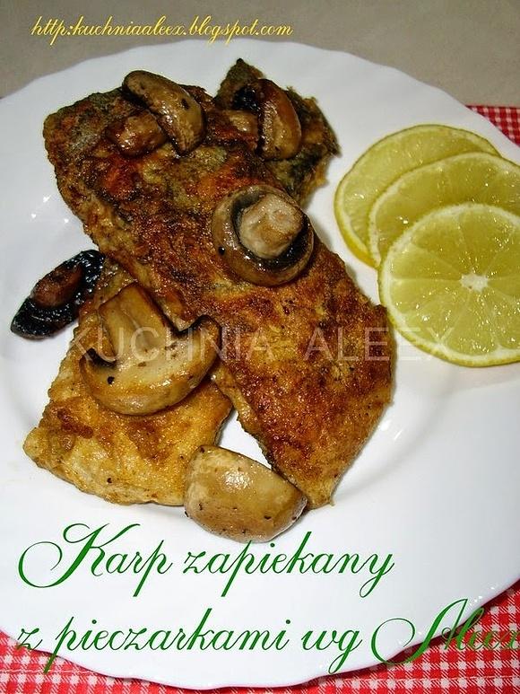 Karp zapiekany z pieczarkami