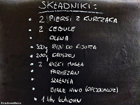 Risotto z groszkiem i piersią z kurczaka przyprawioną szałwią