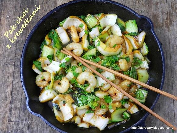 Kapusta pak choi z krewetkami