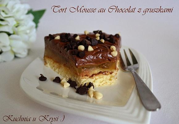 Tort mousse czekoladowy z gruszkami i galaretką cytrynowo-gruszkową