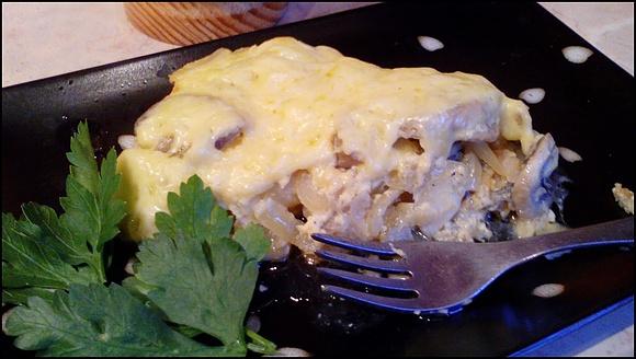Zapiekanka z rybą i pieczarkami