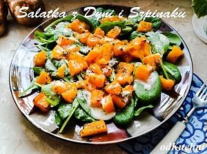 Sałatka z dyni i szpinaku z sosem sera gorgonzola