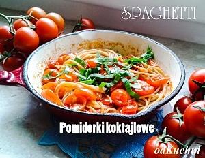 Spaghetti pełnoziarniste z pomidorkami koktajlowymi