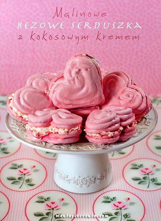 Malinowe bezowe serduszka z kokosowym kremem na Walentynki