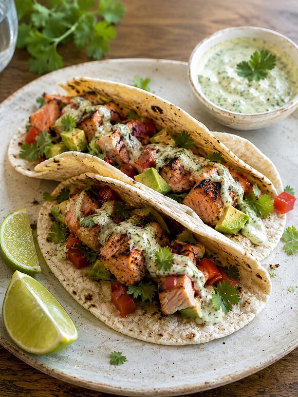 Tacos z grillowanym łososiem i kolendrowym majonezem