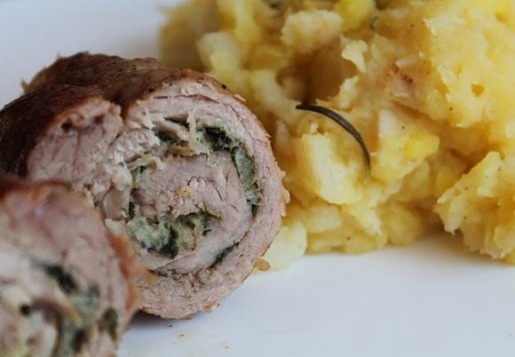 Bardzo czosnkowe roladki z szynki z puree