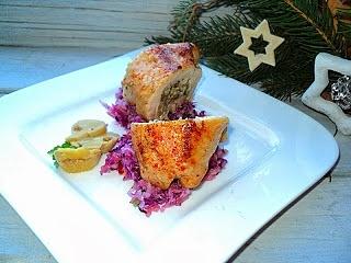 Udko nadziane kaszą i pieczarkami