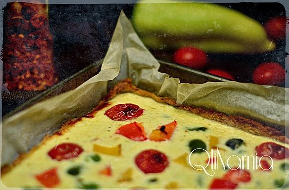 Tarta razowa z bobem, papryką i pomidorkami