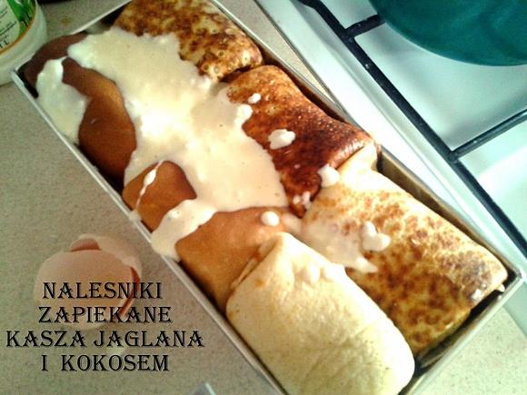 Naleśniki zapiekane z kaszą jaglaną i kokosem na słodko