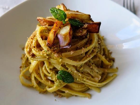 Linguine z pesto cytrusowym - szybkie danie wiosenne