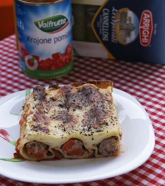 Cannelloni z porem w sosie pomidorowym i beszamelowym
