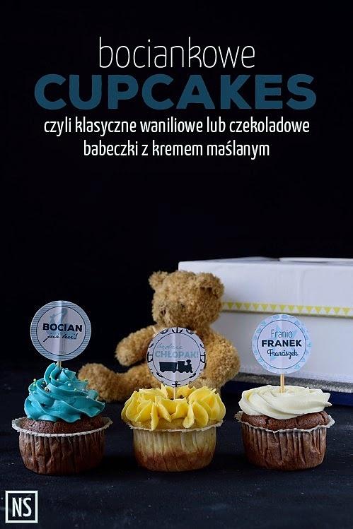 Bociankowe cupcakes waniliowe i czekoladowe z kremem maślanym