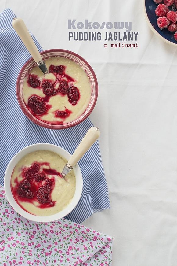 Jaglany pudding kokosowy z malinami