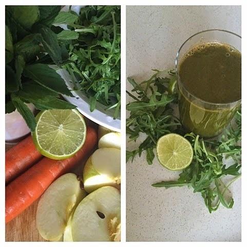 Zielony sok z rukoli marchewki jabłka mięty i limonki
