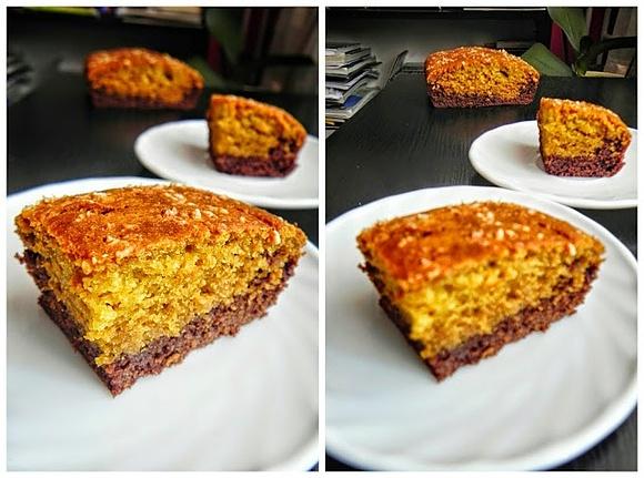 Dwukolorowe zdrowe ciasto pomarańczowe