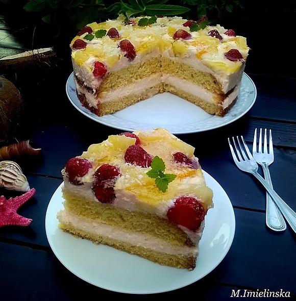 Hawajka letnie ciasto z owocami i kokosem