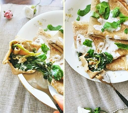 Żytnie naleśniki ze szpinakiem i serem feta