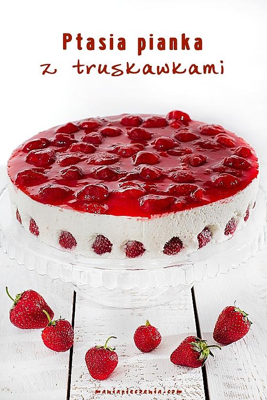 Ptasia pianka z truskawkami i frużeliną