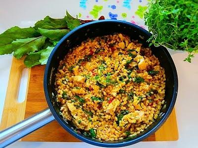 Kaszotto z kurczakiem i botwinką