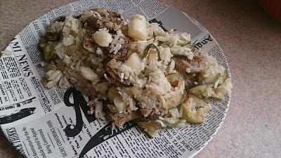 Risotto ze szparagami, cukinią i polędwiczką wieprzową
