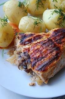 Grillowana sakiewka z kurczaka z pieczarkami