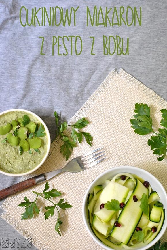 Makaron z cukinii i pesto z bobu