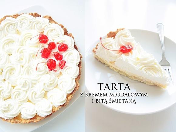 Tarta migdałowa z kremem i bitą śmietaną